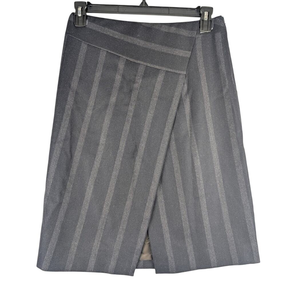 Loro Piana Gray Striped Virgin Wool Skirt Womens 44 Quiet Luxury Made In Italy